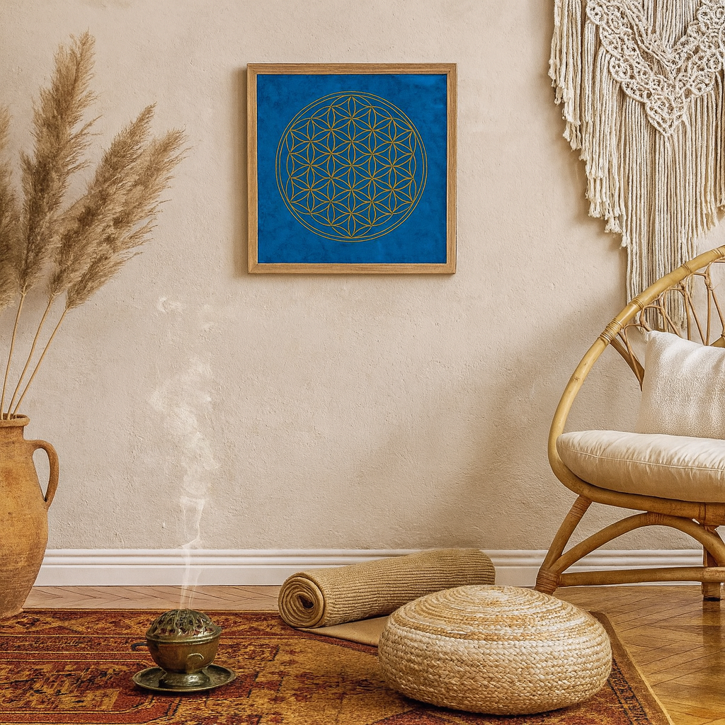 Blume des Lebens – Poster blau 40 × 40 cm mit Golddruck – Bild 3