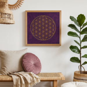 Blume des Lebens – Poster violett 40 × 40 cm mit Golddruck