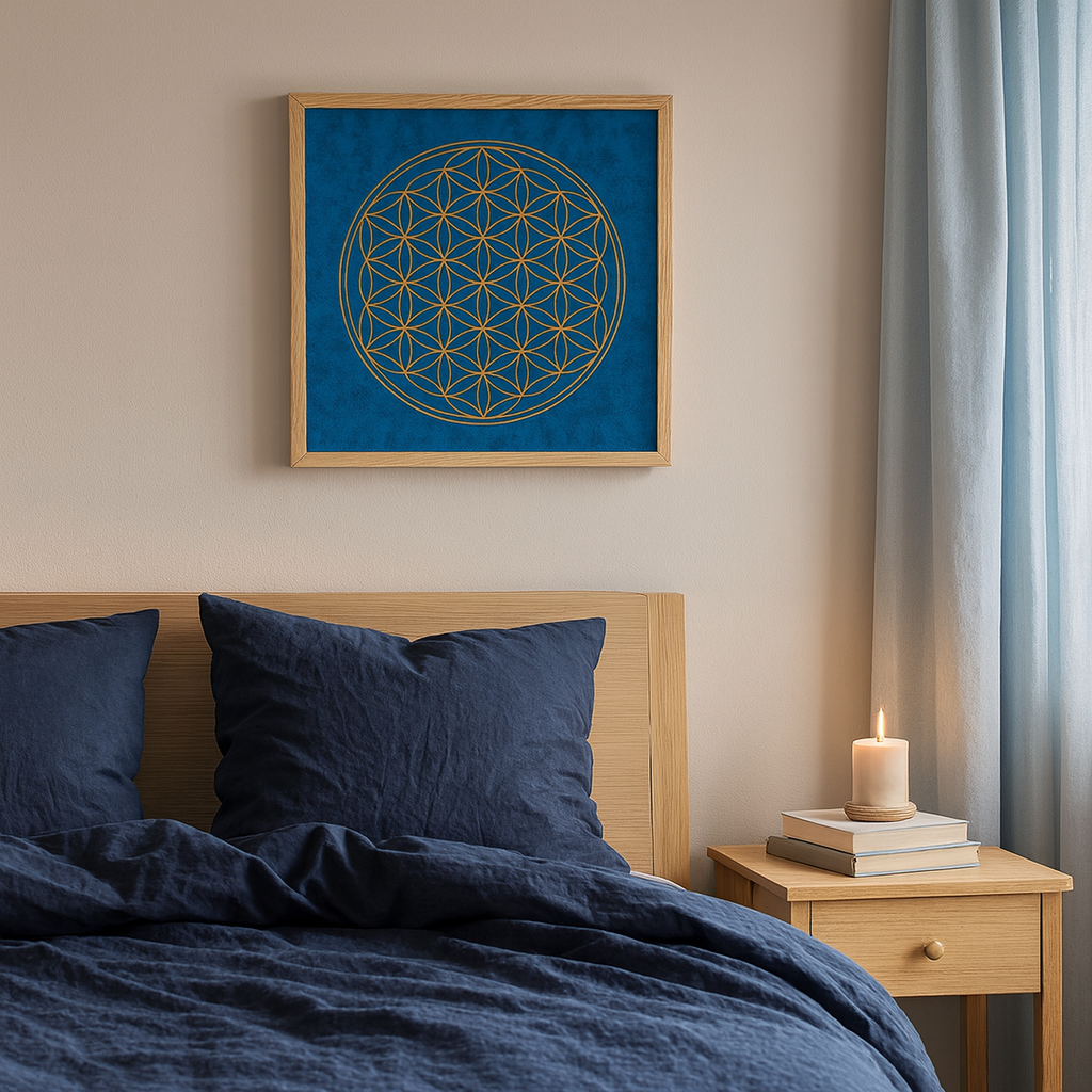 Blume des Lebens – Poster blau 40 × 40 cm mit Golddruck – Bild 5