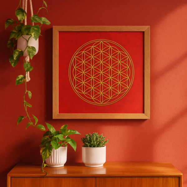 Blume des Lebens – Poster rot 40 × 40 cm mit Golddruck – Bild 4