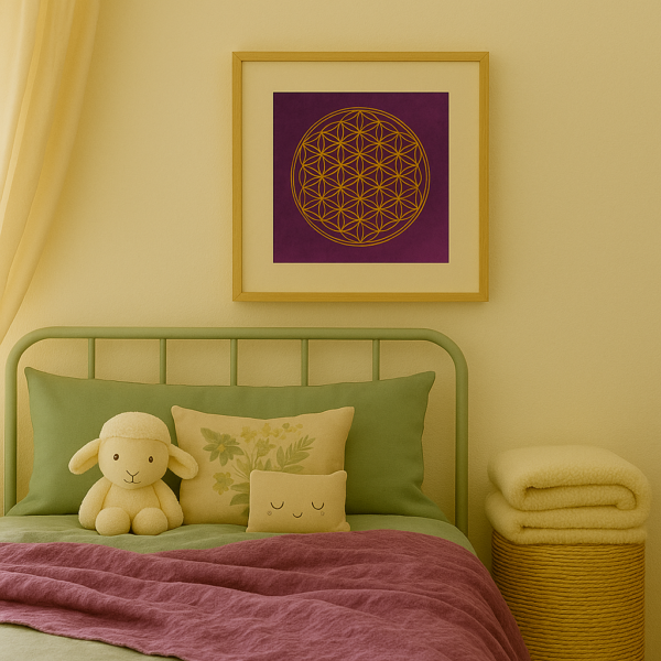 Blume des Lebens – Poster violett 40 × 40 cm mit Golddruck – Bild 5
