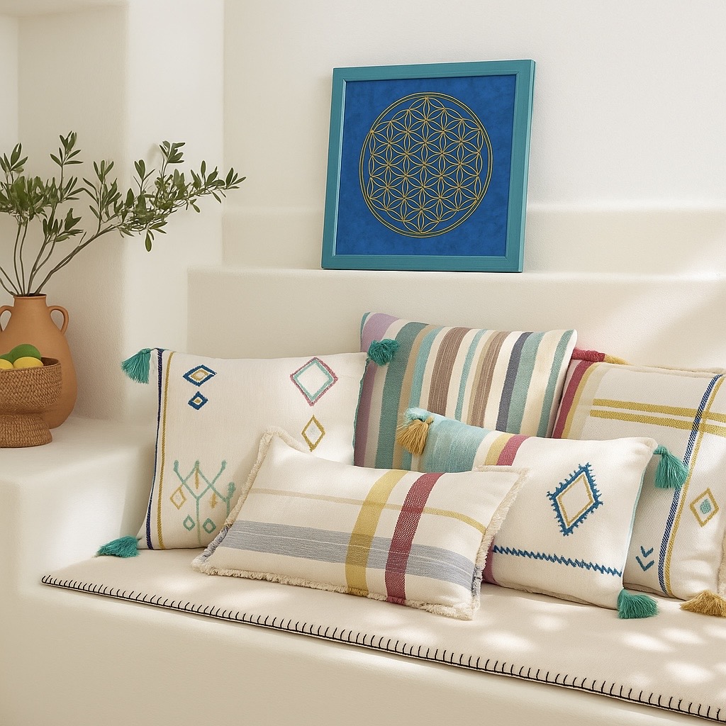 Blume des Lebens – Poster blau 40 × 40 cm mit Golddruck