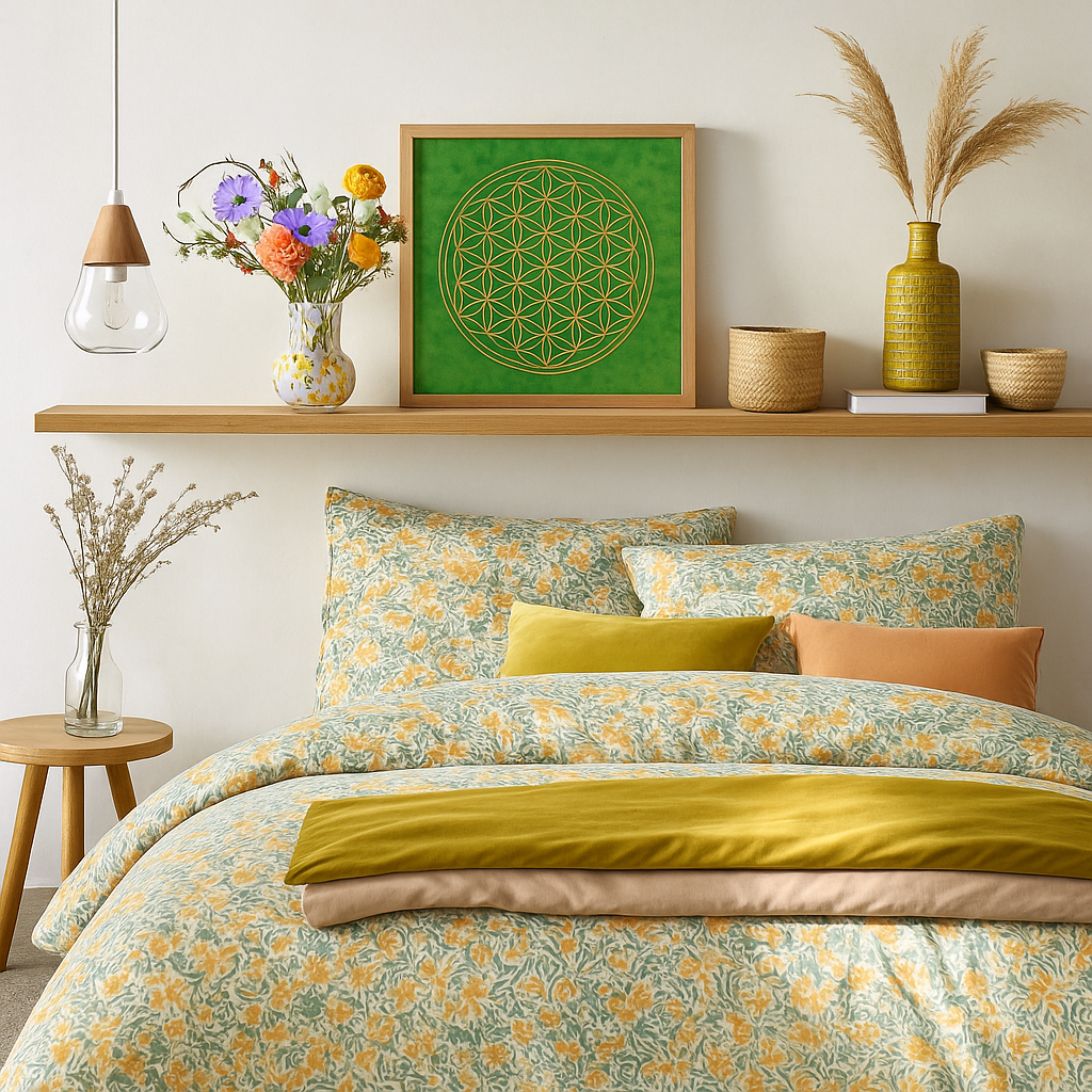 Blume des Lebens – Poster grün 40 × 40 cm mit Golddruck – Bild 3