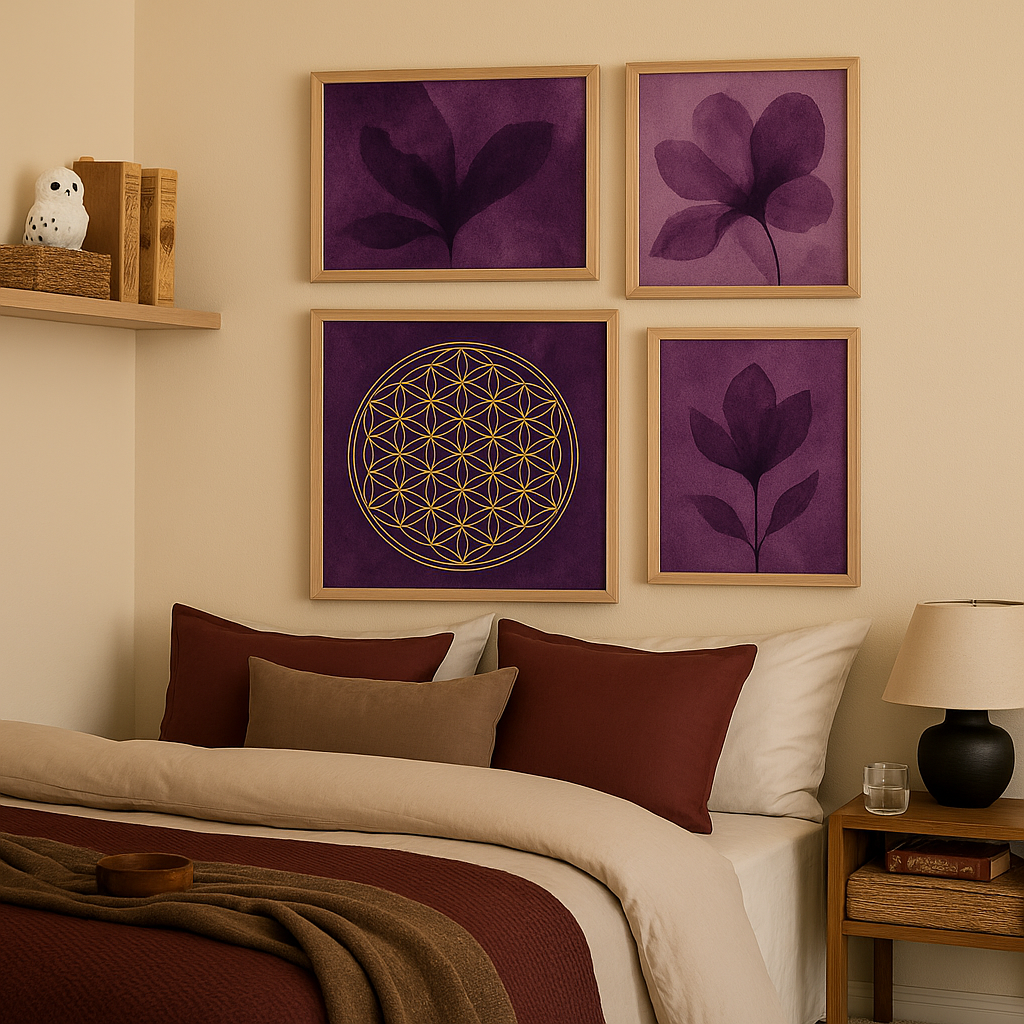 Blume des Lebens – Poster violett 40 × 40 cm mit Golddruck – Bild 3