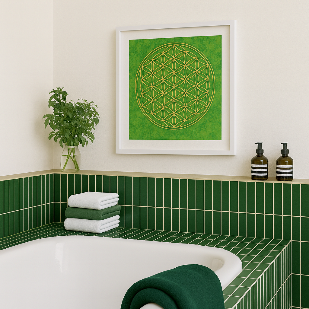 Blume des Lebens – Poster grün 40 × 40 cm mit Golddruck