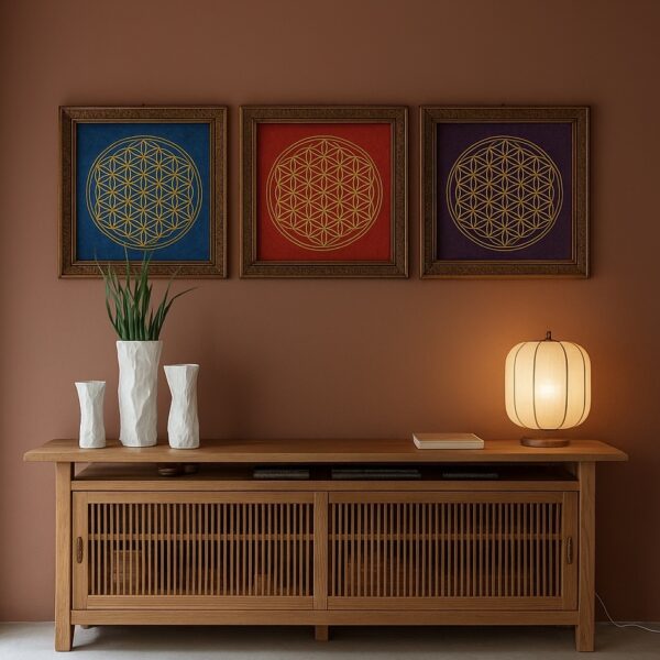 Blume des Lebens – Poster rot 40 × 40 cm mit Golddruck – Bild 3