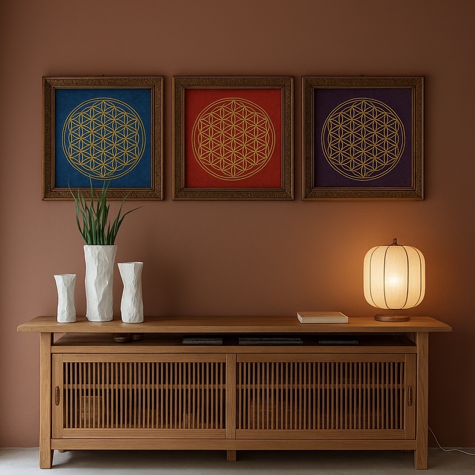 Blume des Lebens – Poster blau 40 × 40 cm mit Golddruck – Bild 4