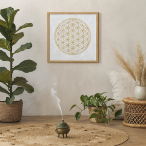 Blume des Lebens – Poster weiß 40 × 40 cm mit Golddruck